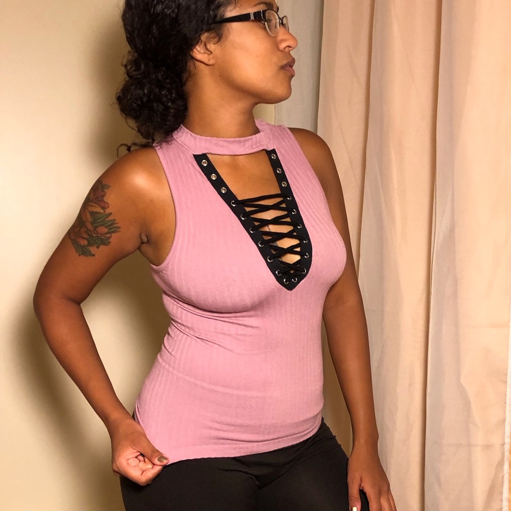 2 laced up front tops